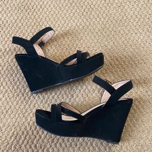 Kayleen Black Suede-like Black Strappy Wedges